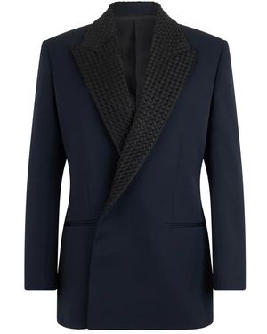 Bottega Veneta Single Breasted Jas Met Intrecciato Motief - Blauw