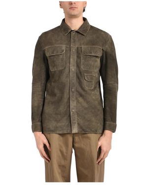Giorgio Brato Leren Jack Met Shirtkraag - Bruin