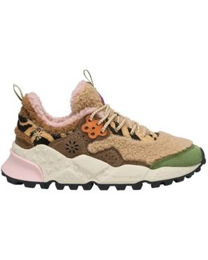 Flower Mountain Sneakers colorate in shearling con soletta in sughero - Marrone