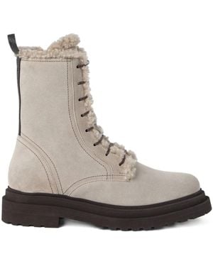 Brunello Cucinelli Weiße Flache Schuhe Mit Shearling-Besatz - Braun