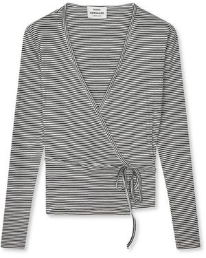Mads Nørgaard Gestreepte Wrap Blouse Zwart/Vanille - Grijs