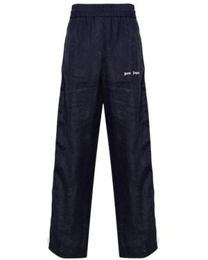 Palm Angels Broeken ,Blauw ,Linnen Track Pants Met Zijstreep Detail