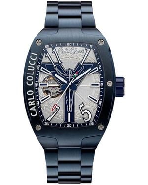 carlo colucci Elegante Edelstahl-Uhr Mit Faltschließe - Blau
