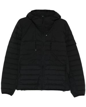 Stone Island Jassen ,Zwart ,Leer Donsjack Met Capuchon