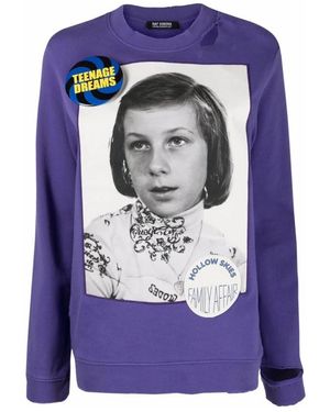 Raf Simons Hoodies & Sweatvesten ,Paars ,Katoen Destroyed Crewneck Sweater Girl Wit Heart Ketting - Blauw
