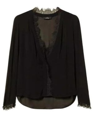 Twinset Georgette Blouse Met Kant - Zwart