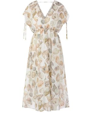 Marc Cain Kleedjes ,Veelkleurig ,Katoen Tailored Midi Jurk - Naturel