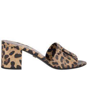 Dolce & Gabbana Schoenen ,Veelkleurig ,Leer Sandaal Met Brede Hak - Bruin