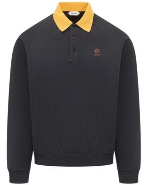 Versace Hoodies & Sweatvesten ,Blauw ,Katoen Geborduurd Katoenen Polo Sweatshirt