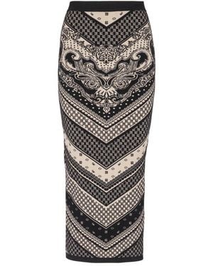 Balmain Paisley & Monogram Knit Midi Skirt - Grijs