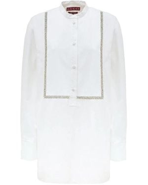 Gucci Katoenen Popeline Blouse Met Kristaldecoraties - Wit