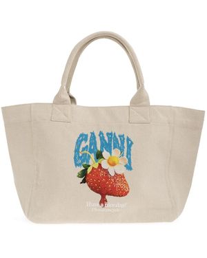 Ganni Tassen ,Katoen Tas Met Kleurrijke Print - Blauw