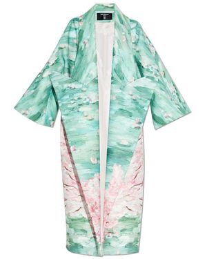 Balmain Lange Jas Met Bloemenmotief - Blauw