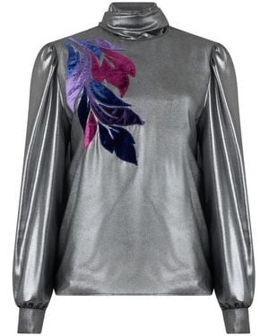 Alberta Ferretti Overhemden ,Grijs ,Polyester Elegante Trui Met Bloemenborduurwerk
