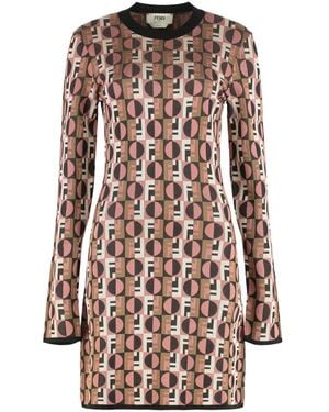 Fendi Ribgebreide Viscose Jurk Met Elastaan - Meerkleurig