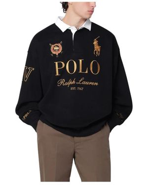 Polo Ralph Lauren Tops ,Zwart ,Katoen Relaxed Fit Big Pony Rugby Sweatshirt