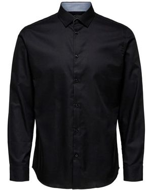 SELECTED Schwarzes Baumwoll Langarmhemd