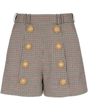 Balmain Shorts de lana con botones dorados y cintura alta - Gris