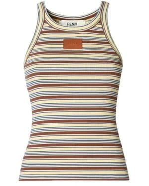 Fendi Tops ,Veelkleurig ,Katoen Katoenen Gestreepte Gebreide Top - Bruin
