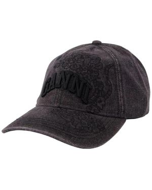 Ganni Washed Embroidery Cap - Zwart