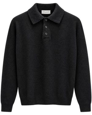 Roberto Collina Tops ,Zwart ,Wol Essential Luxury Long Sleeve Polo