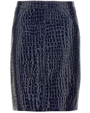 Tom Ford Leren Midi-Rok Met Kokosnootprint En Plooi Aan De Achterkant - Blauw