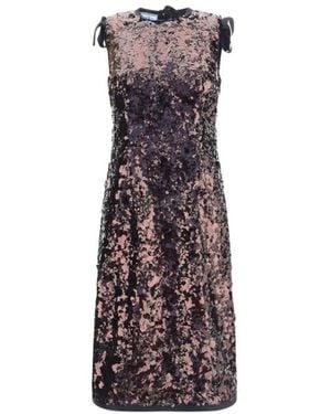 Prada Pailletten Midi Kleid Mit Seidenschleife - Lila