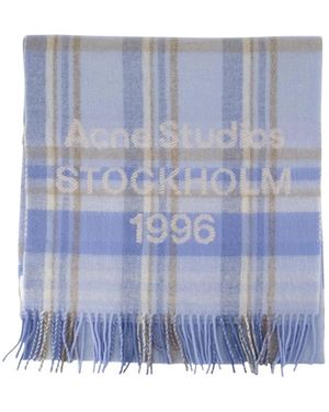 Acne Studios Accessoires ,Veelkleurig ,Wol Check Logo Sjaal - Blauw