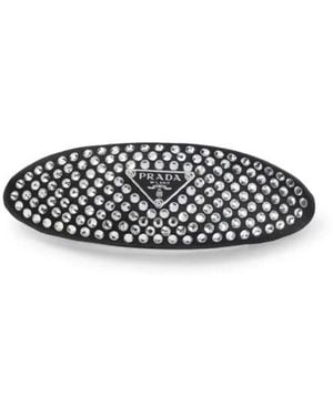 Prada Accessoires ,Grijs ,Leer Haarklip Van Messing - Zwart
