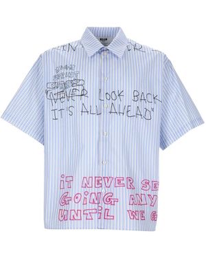 MSGM Overhemden ,Blauw ,Katoen Overhemden Met Korte Mouwen