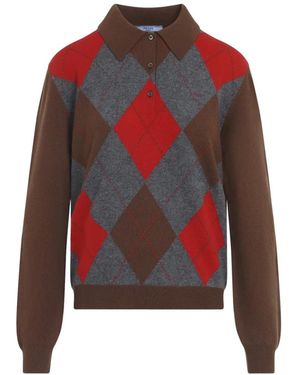 Prada Argyle Gebreide Poloshirt - Rood