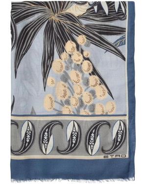 Etro Bloemen Paisley Zijden Sjaal - Blauw