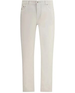 Brunello Cucinelli Slimme Katoenen Jeans Met Metalen Knoop - Grijs