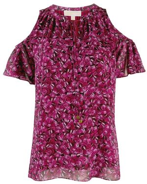 Michael Kors Overhemden ,Paars ,Polyester Printed Cold-Shoulder Top