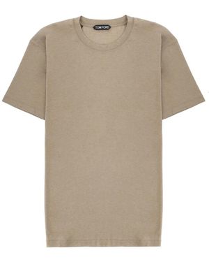 Tom Ford Tops ,Groen ,Katoen Lyocell Cotton Ss Crew Neck - Naturel