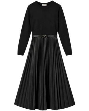 Twinset Gebreide En Imitatielederen Midi Jurk - Zwart