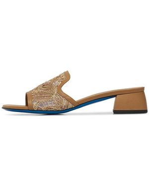 Loriblu Raffia Geborduurde Kalfsleren Muiltje - Wit