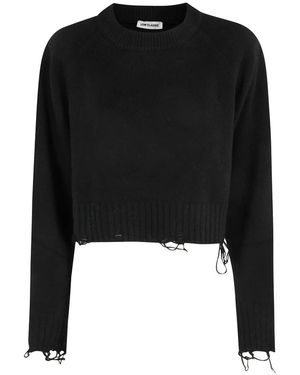Low Classic Beschädigter Cropped Pullover - Schwarz
