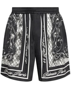 Balmain Korte Broeken ,Zwart ,Printed Foulard Pyjama Shorts