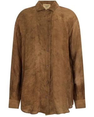 Uma Wang Overhemden ,Bruin ,Rayon Paisley Print Shirt