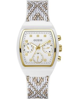 Guess Accessoires ,Wit ,36 Mm Silicone Multifunctioneel Horloge - Metallic