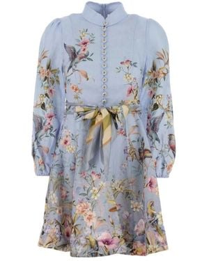 Zimmermann Kleedjes ,Veelkleurig ,Leer Rebellion Button Mini Jurk - Blauw