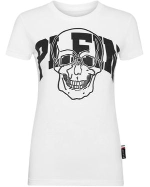 Philipp Plein Tops ,Wit ,Katoen T-Shirt Slim Fit Skull