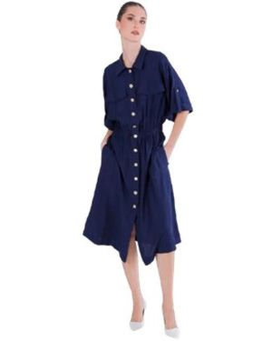 CafeNoir Kleedjes ,Blauw ,Nylon Overhemdjurk