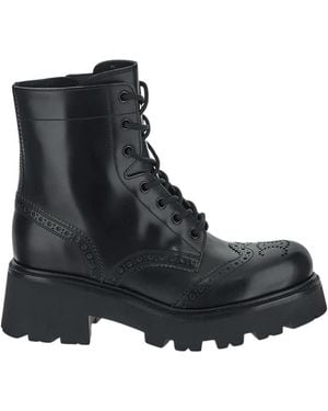 Celine Leder Brogue Schnürstiefel - Schwarz