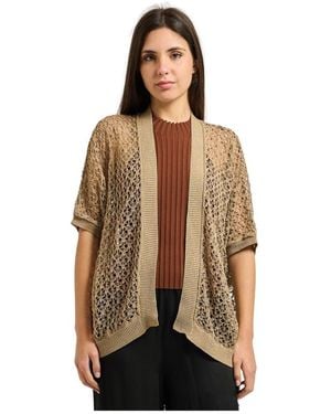 Manila Grace Kortemouw Opengebreid Vest - Bruin