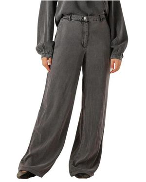 Simplee Wijde Tencel Twill Broek - Grijs