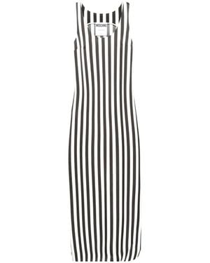Moschino Scoop-Neck Striped Long Dress - White