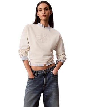 Calvin Klein Cotton Terry Monogram Sweatshirt - Grijs