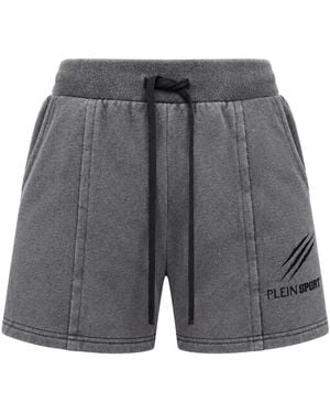 Philipp Plein Fitness ,Zwart ,Katoen Acid Wash Jogging Shorts - Grijs